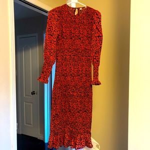 SHEIN Orange/red and black dress ruffle sleeves and bottom of dress
